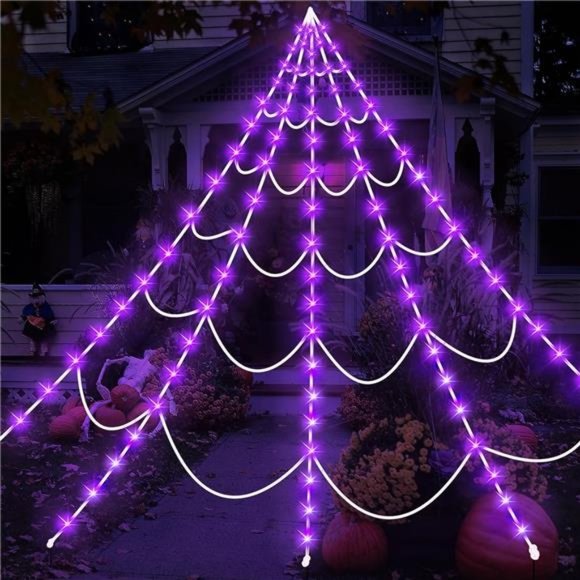 150 LED Lighted Spider Web16.4Ft Halloween Decor Light up with 8 Lighting Modes - Picture 1 of 6